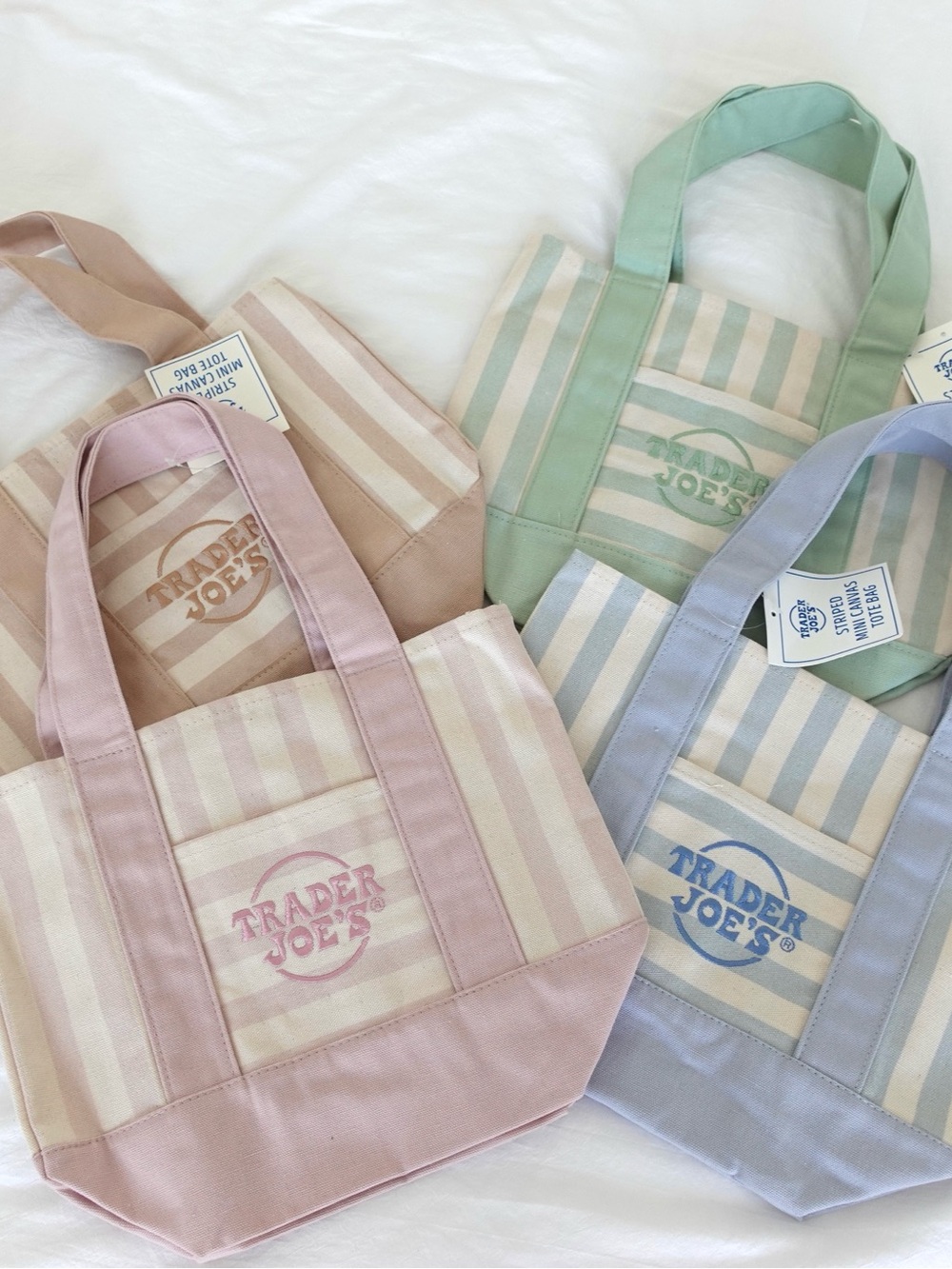 4pc Full Set | Trader Joe's Striped Pastel Mini Canvas Tote Bag | NWT